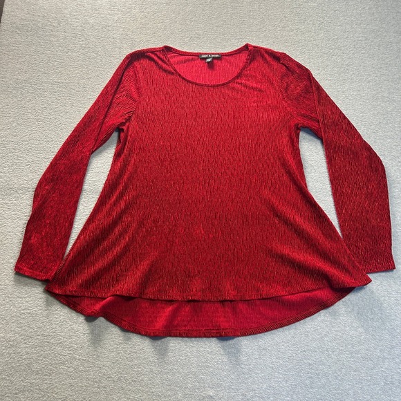Cable & Gauge Tops - Cable & Gauge Crinkle Knit Top Womens Medium Red Hi Low Long Sleeve Stretch Fit